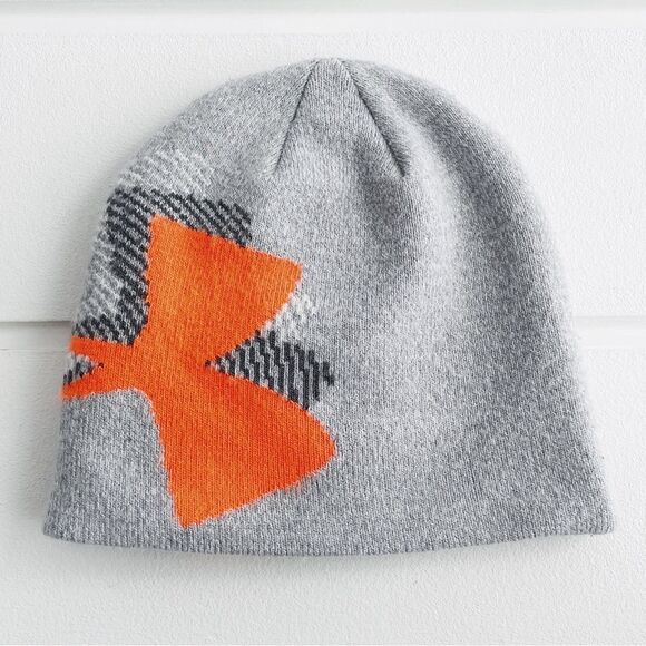 Under Armour Boys' Grey And Orand Large Logo Billboard Beanie OS - Picture 2 of 6